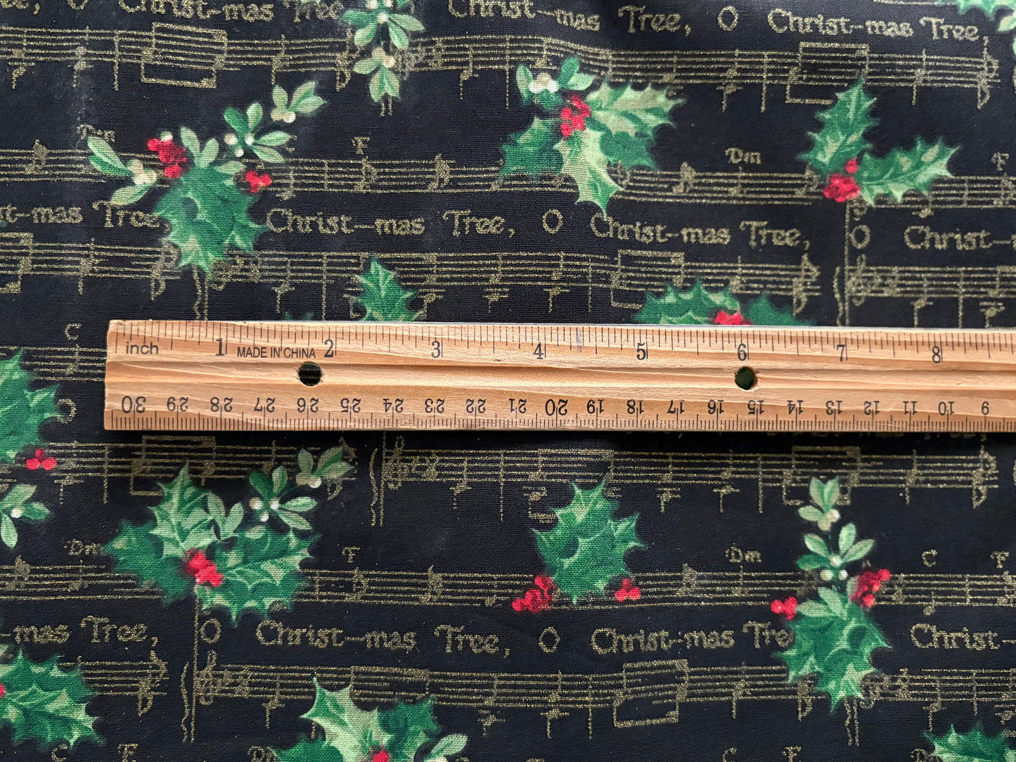 2 YARDS JoAnn Christmas Holly and Sheet Music Metallic Gold , Designer Cotton, Quilting Fabric