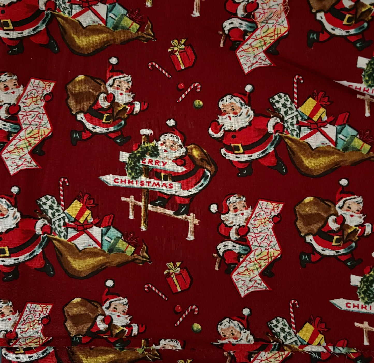 2 YARDS SRK Santa’s List Vintage Christmas, Designer Cotton, Quilting Fabric