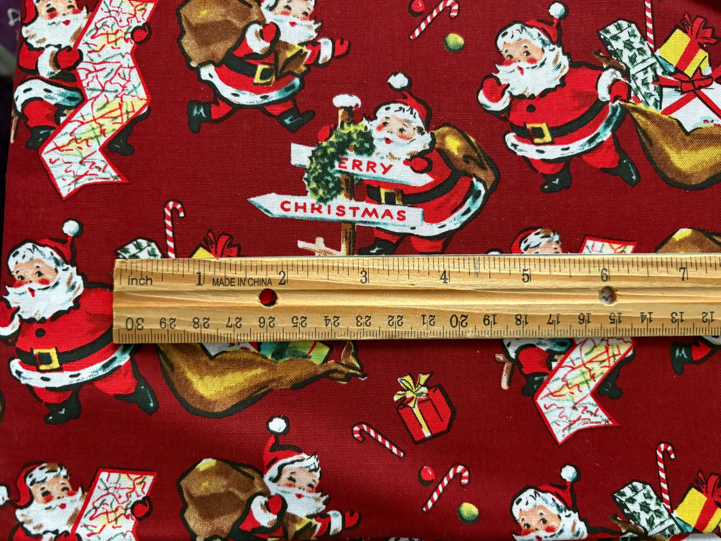 2 YARDS SRK Santa’s List Vintage Christmas, Designer Cotton, Quilting Fabric