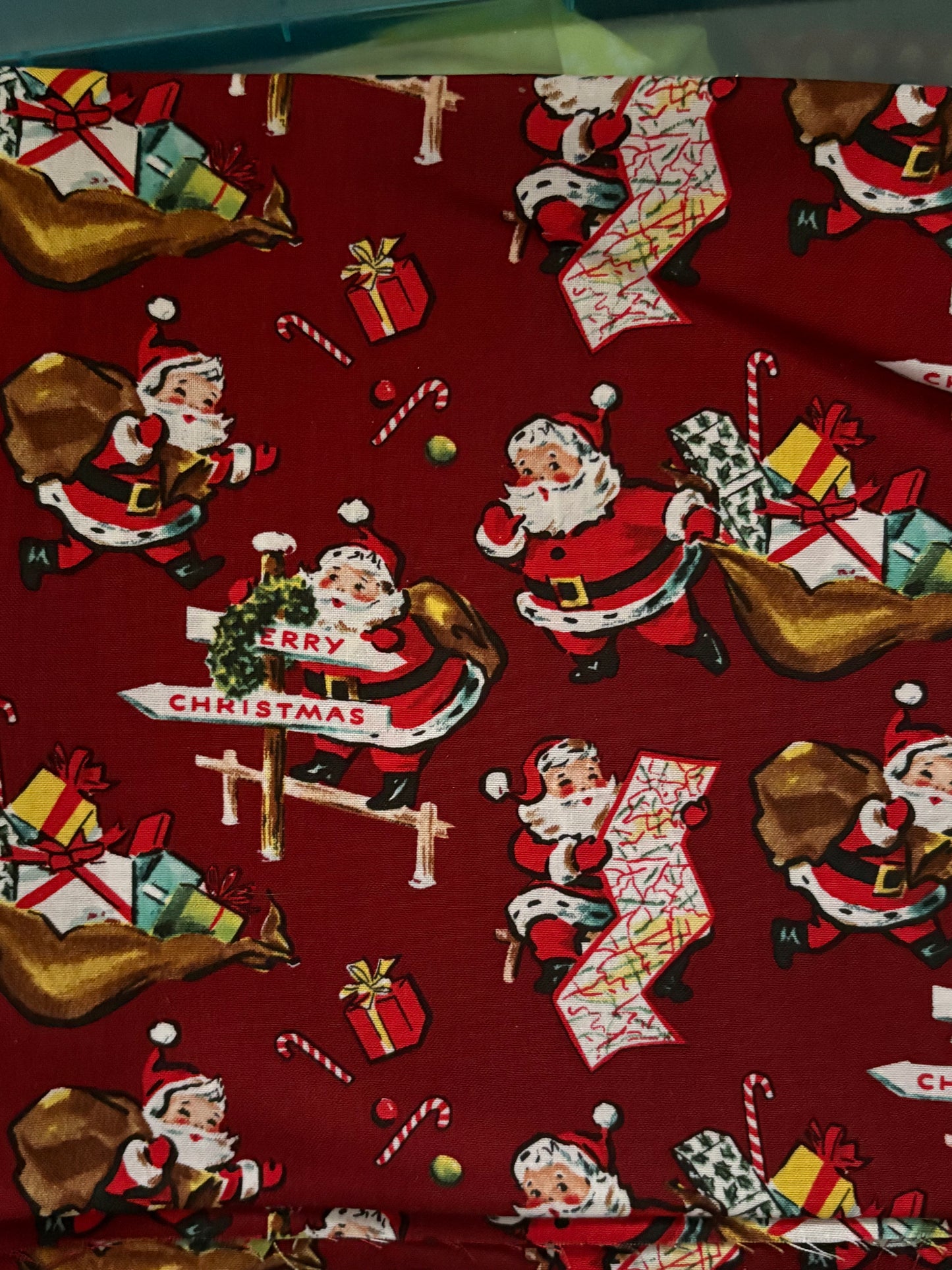 2 YARDS SRK Santa’s List Vintage Christmas, Designer Cotton, Quilting Fabric
