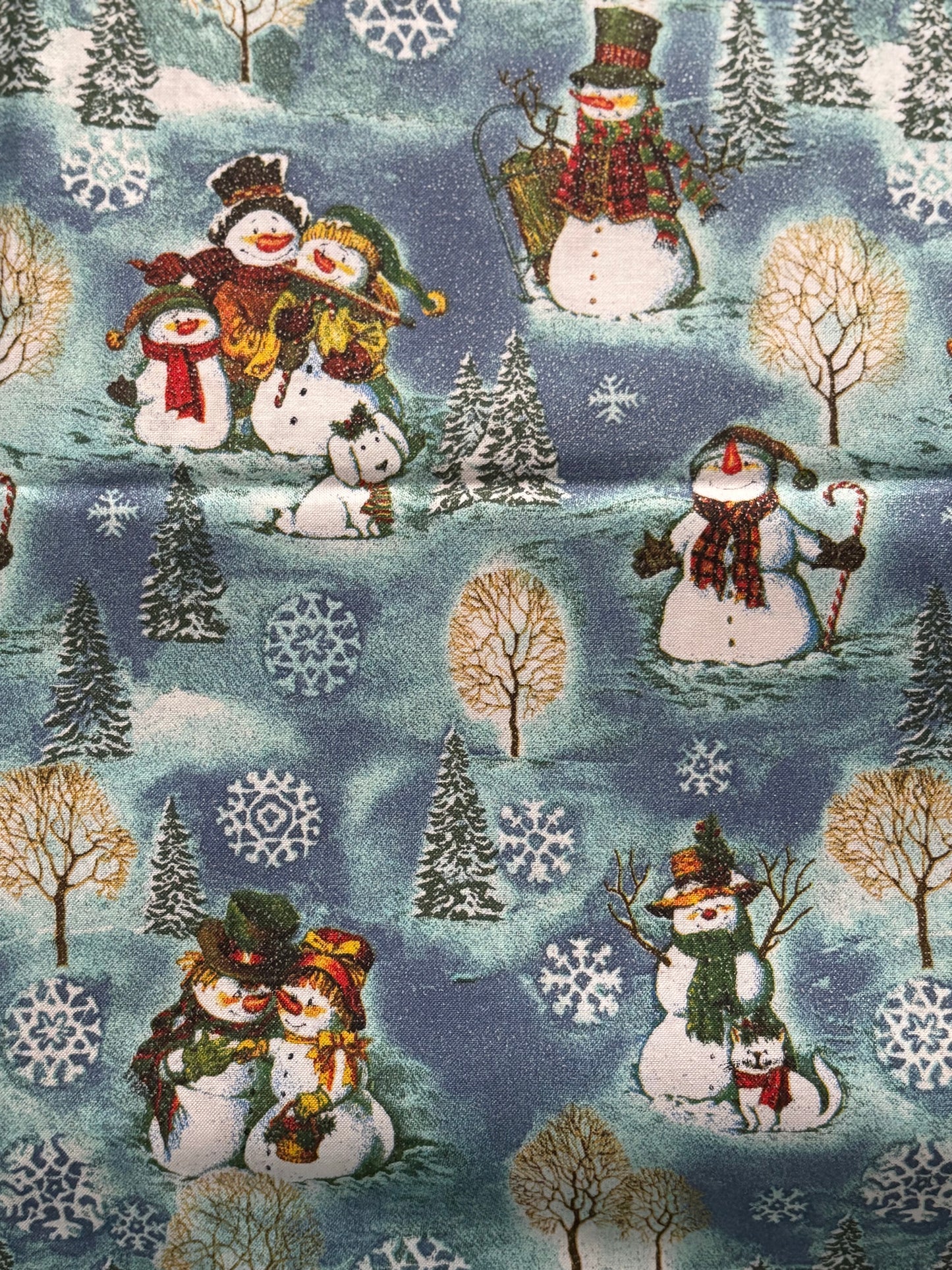 JoAnn Snowmen Winter Scenic Christmas, Designer Cotton, Quilting Fabric, Sold by YARD