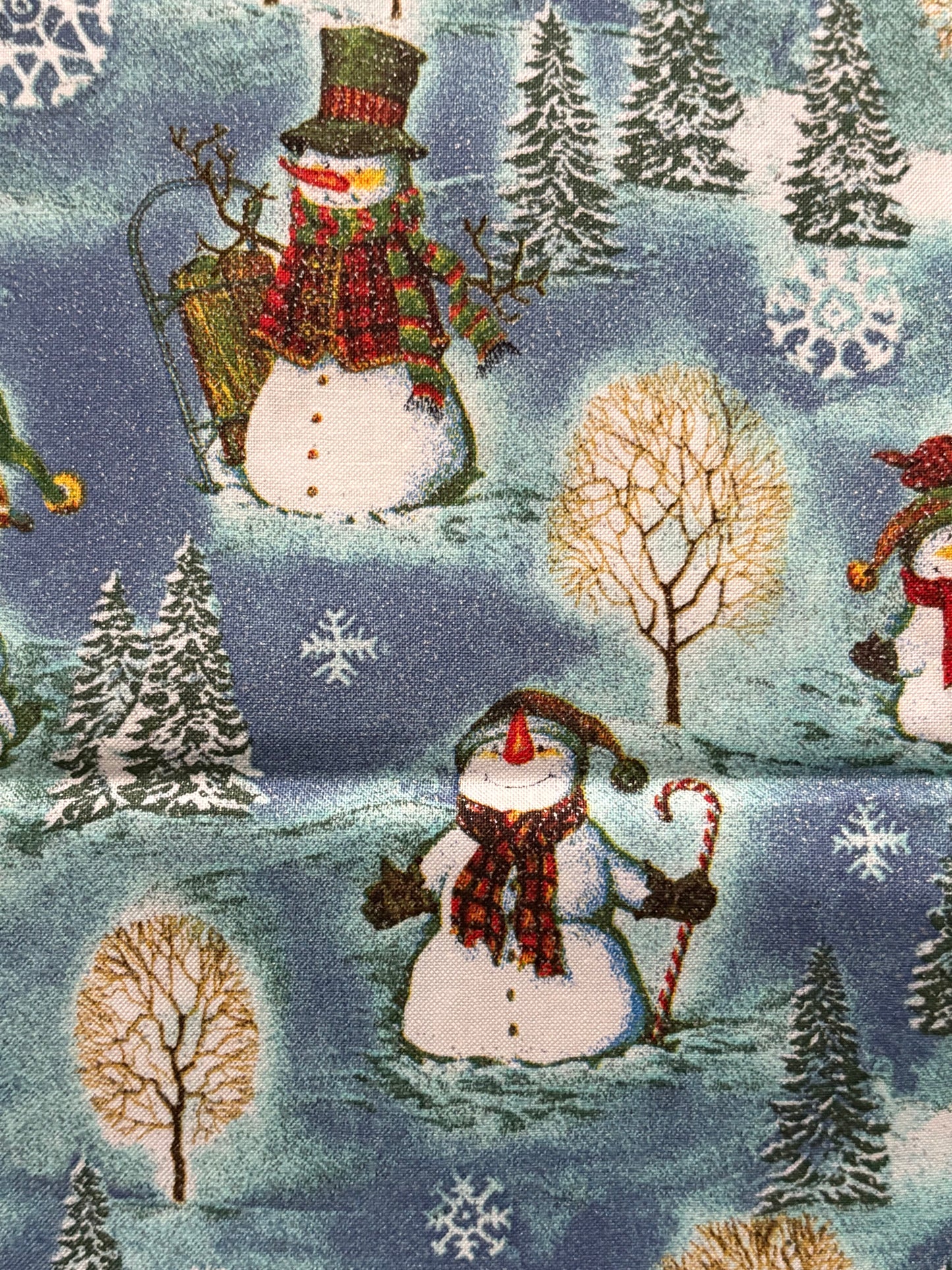 JoAnn Snowmen Winter Scenic Christmas, Designer Cotton, Quilting Fabric, Sold by YARD