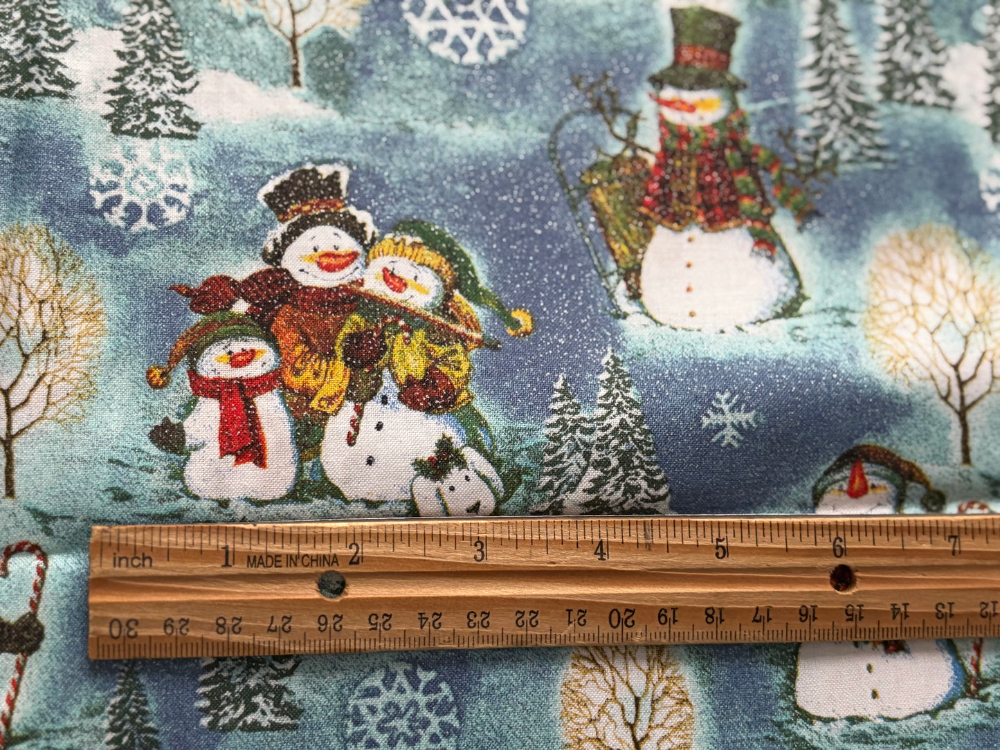 JoAnn Snowmen Winter Scenic Christmas, Designer Cotton, Quilting Fabric, Sold by YARD