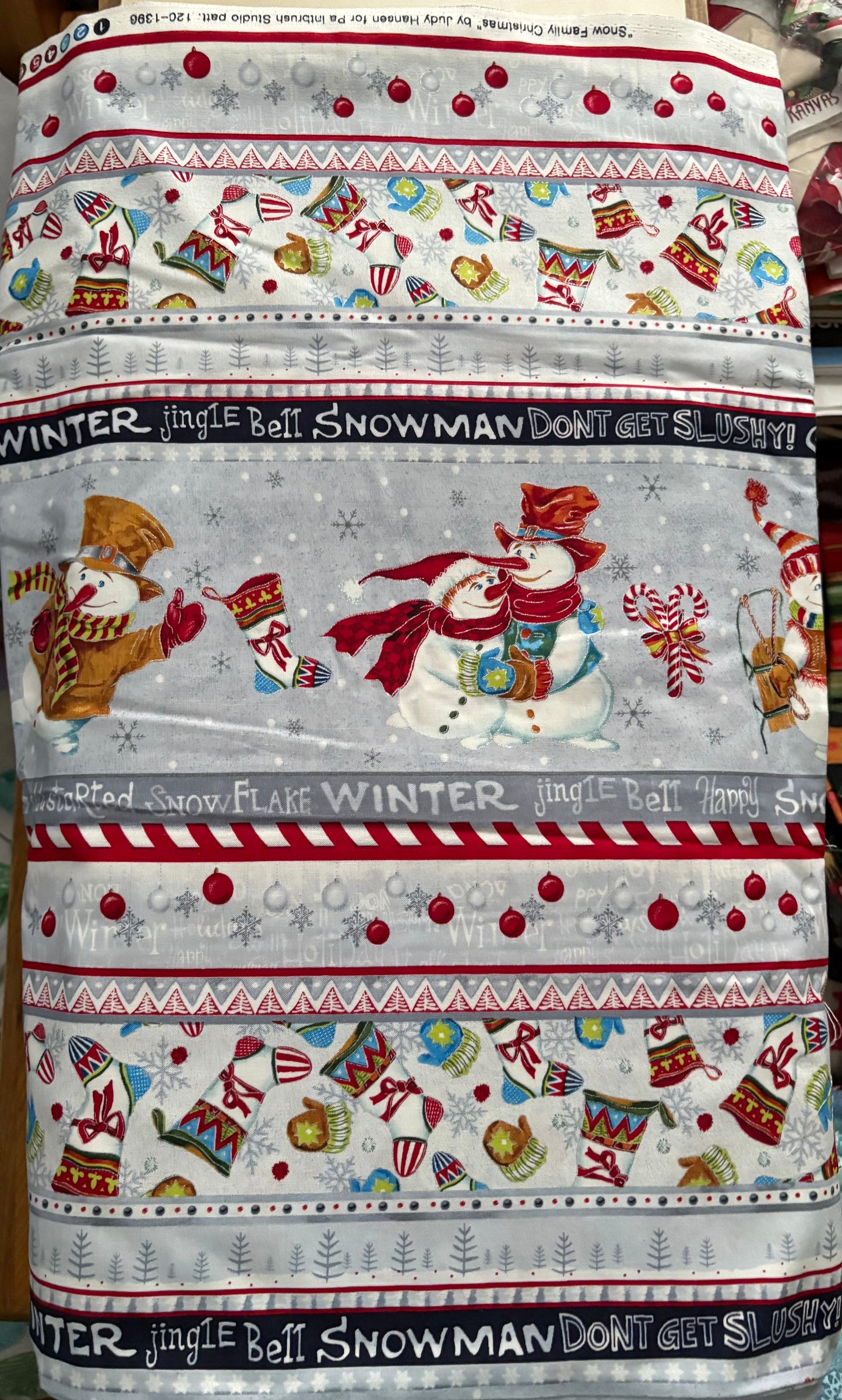 Paintbrush Studio Snow Family Christmas by Judy Hansen, Designer Cotton, Quilting Fabric, Sold by YARD