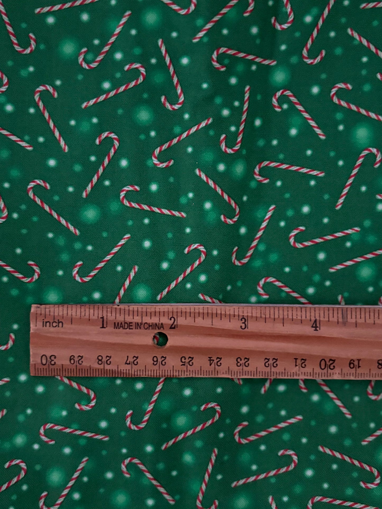 QT Fabrics Candy Canes on Green by Liza Bea, Designer Cotton, Quilting Fabric, Sold by YARD