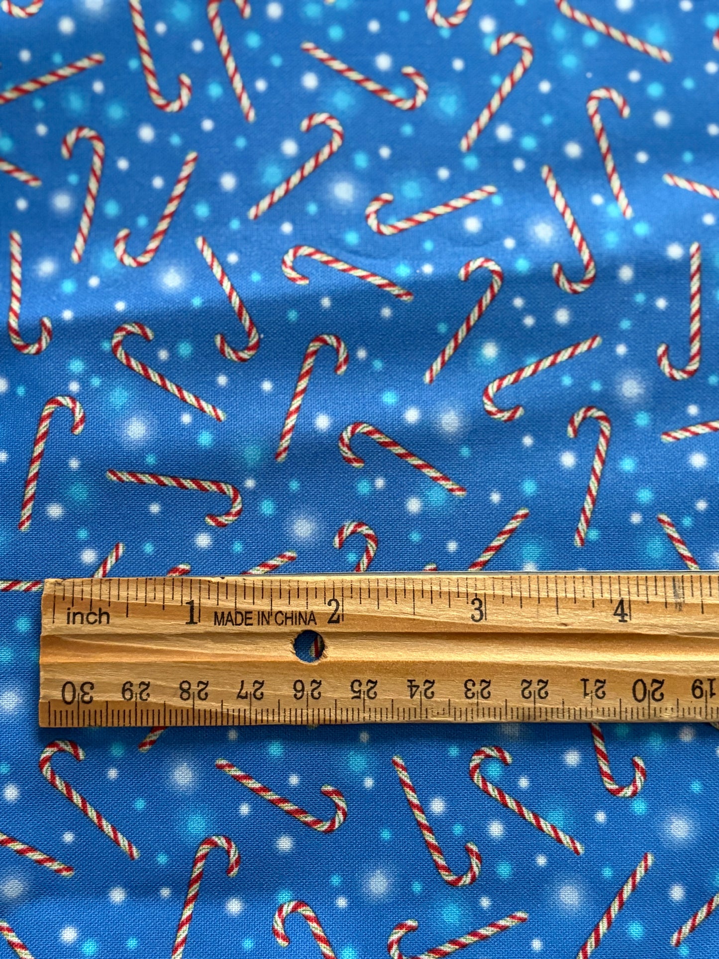 QT Fabrics Candy Canes on Blue by Liza Bea, Designer Cotton, Quilting Fabric, Sold by YARD