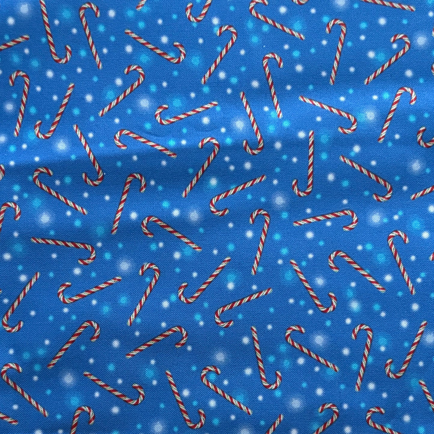 QT Fabrics Candy Canes on Blue by Liza Bea, Designer Cotton, Quilting Fabric, Sold by YARD