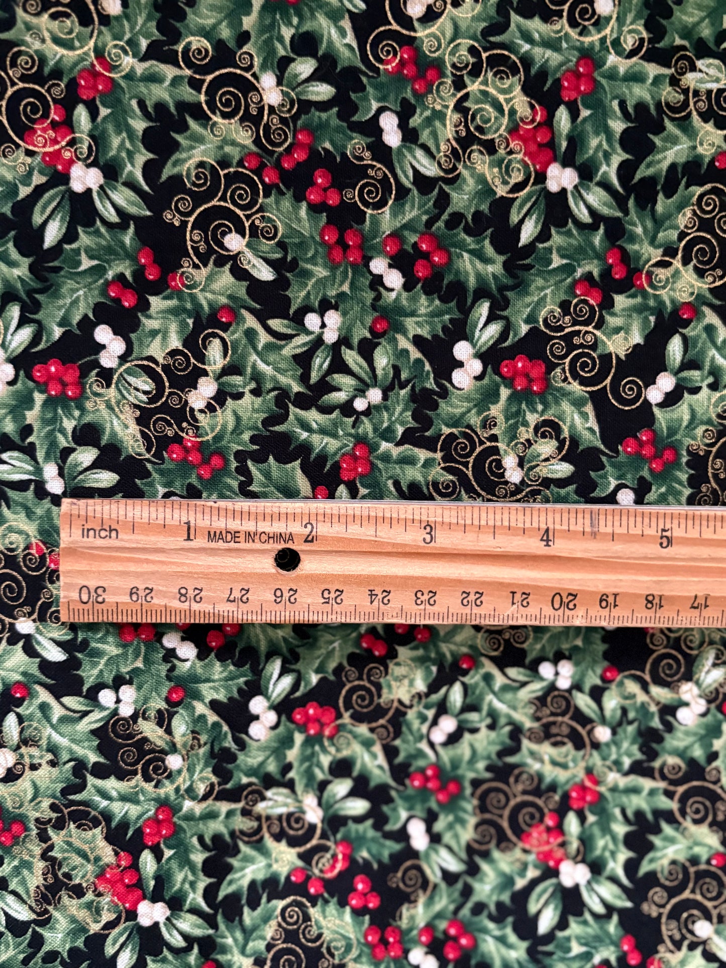 Timeless Treasures Holly Berries Metallic Gold, Designer Cotton, Quilting Fabric, Sold by YARD