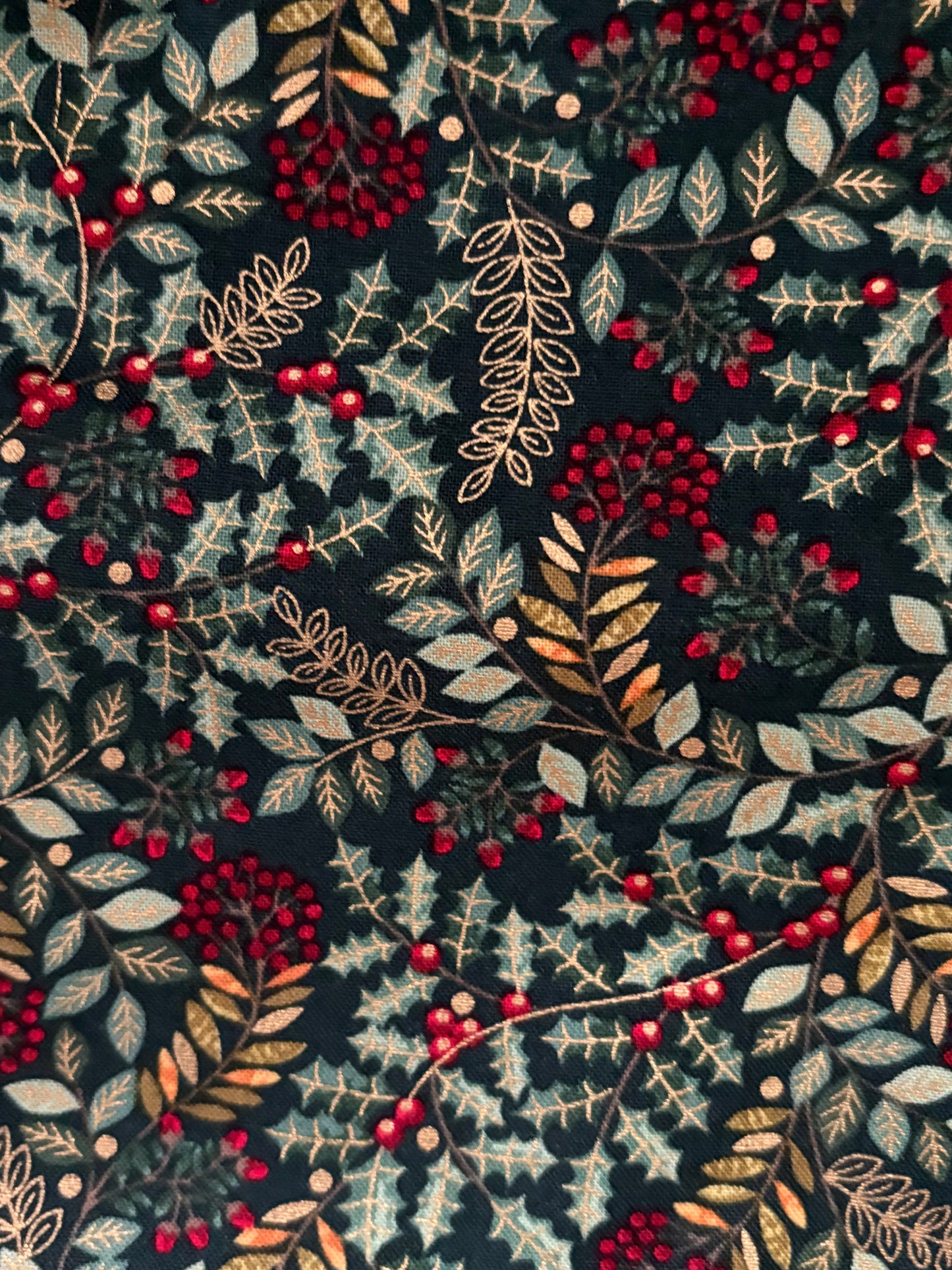 Makower UK Deck the Halls Leaf Swirl Metallic Gold Christmas, Designer Cotton, Quilting Fabric, Sold by YARD