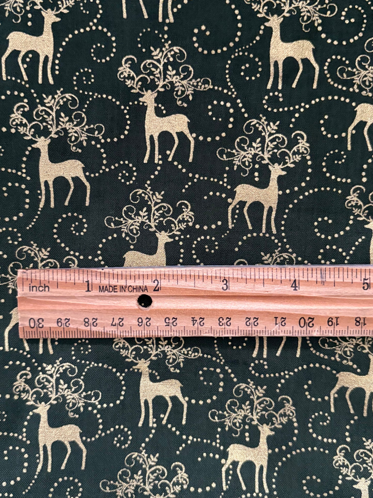 2 YARDS Benartex Golden Holiday Metallic Gold Deer Dover Hill,  Designer Cotton, Quilting Fabric, Sold by YARD