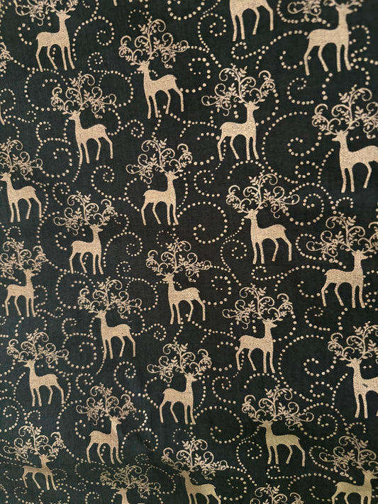 2 YARDS Benartex Golden Holiday Metallic Gold Deer Dover Hill,  Designer Cotton, Quilting Fabric, Sold by YARD