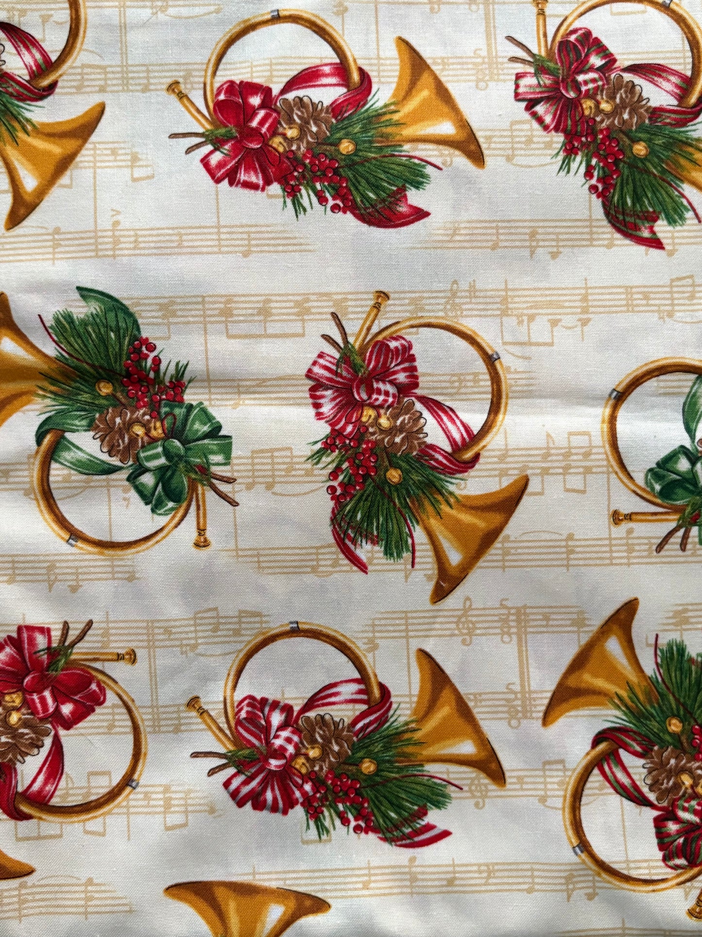 Robert Kaufman Holly Jolly Christmas French Horn Mary Lake-Thompson, Designer Cotton, Quilting Fabric, Sold by YARD