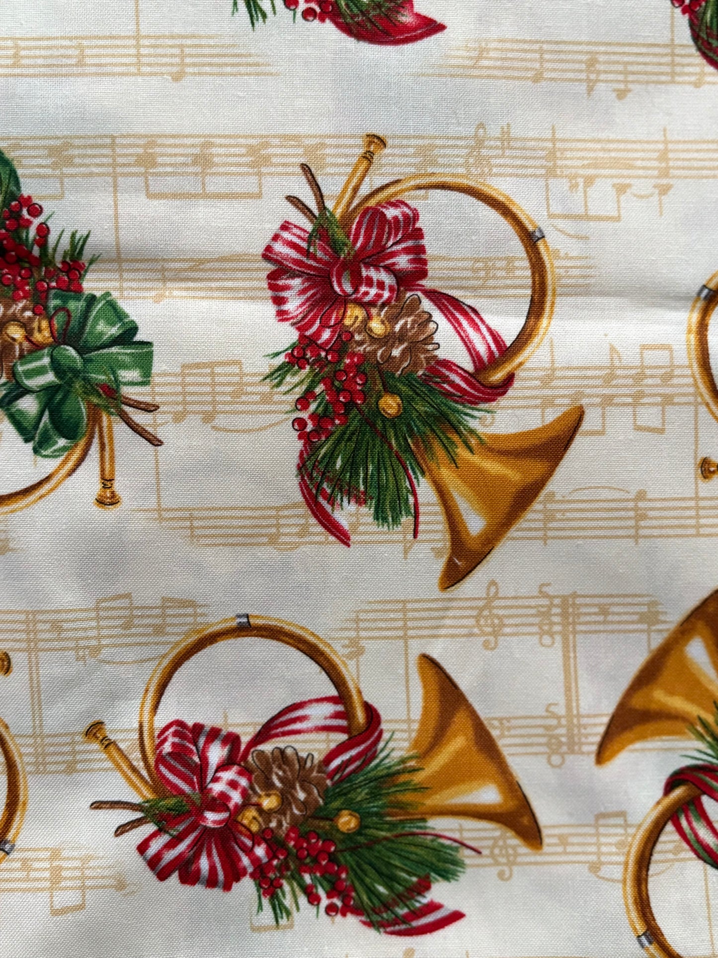 Robert Kaufman Holly Jolly Christmas French Horn Mary Lake-Thompson, Designer Cotton, Quilting Fabric, Sold by YARD