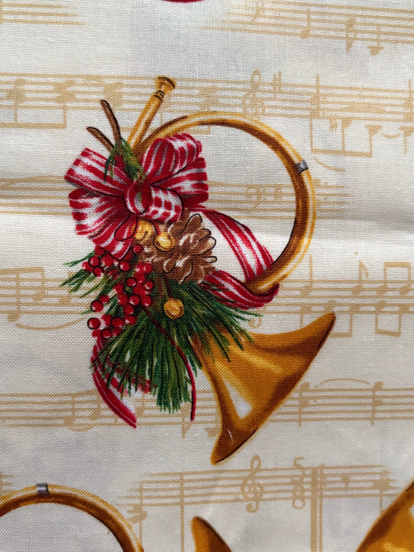 Robert Kaufman Holly Jolly Christmas French Horn Mary Lake-Thompson, Designer Cotton, Quilting Fabric, Sold by YARD