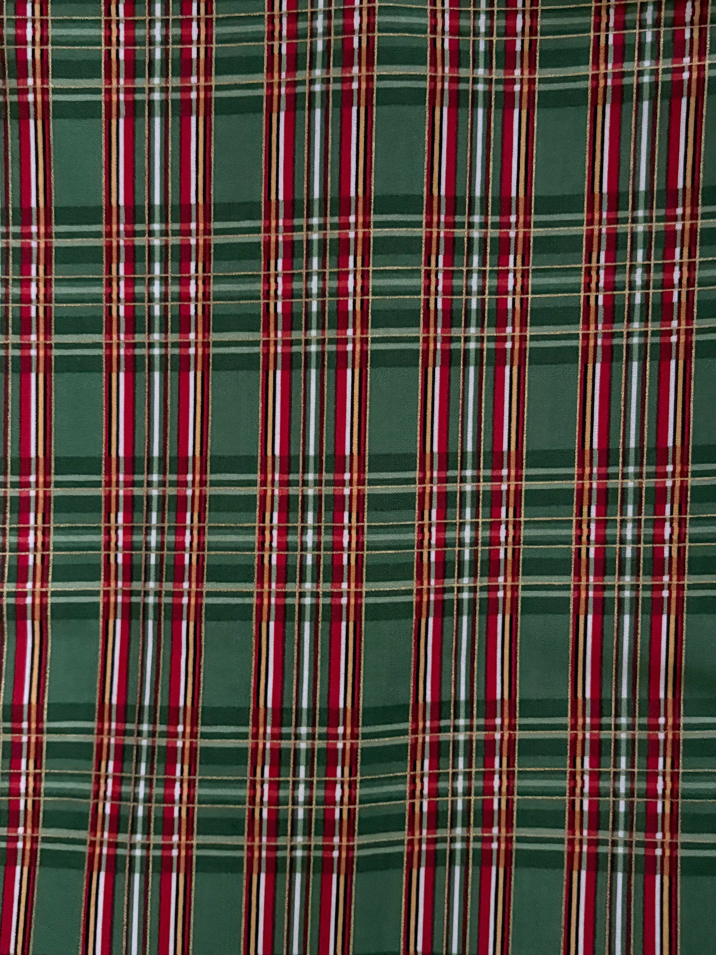 Timeless Treasures Green Plaid Christmas Metallic Gold, Designer Cotton, Quilting Fabric, Sold by YARD