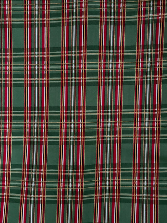Timeless Treasures Green Plaid Christmas Metallic Gold, Designer Cotton, Quilting Fabric, Sold by YARD