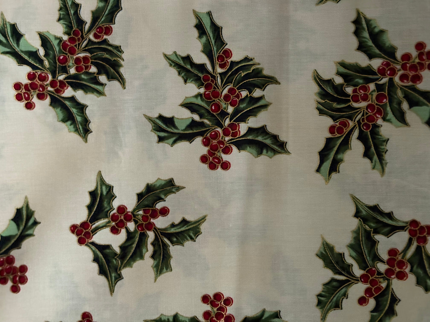 Hoffman Good Tidings Christmas Holly Berries, Metallic Gold, Designer Cotton, Quilting Fabric, Sold by YARD