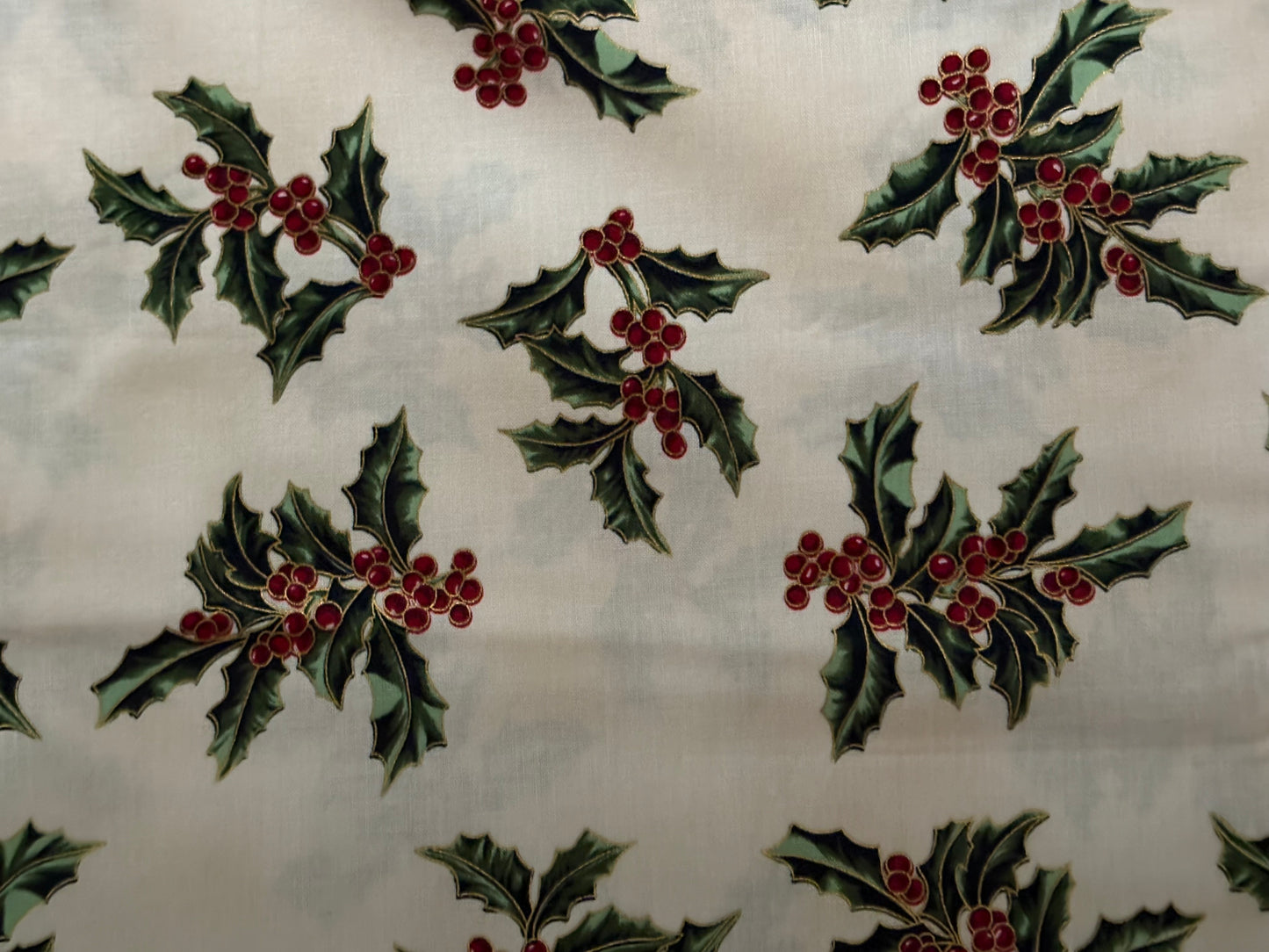 Hoffman Good Tidings Christmas Holly Berries, Metallic Gold, Designer Cotton, Quilting Fabric, Sold by YARD