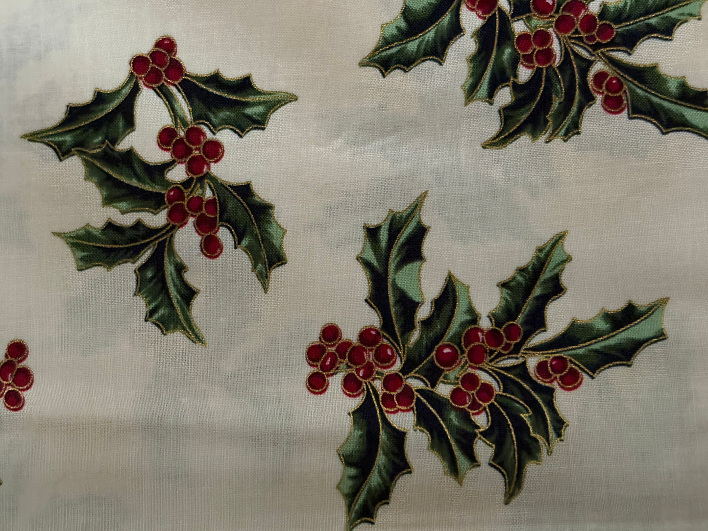 Hoffman Good Tidings Christmas Holly Berries, Metallic Gold, Designer Cotton, Quilting Fabric, Sold by YARD