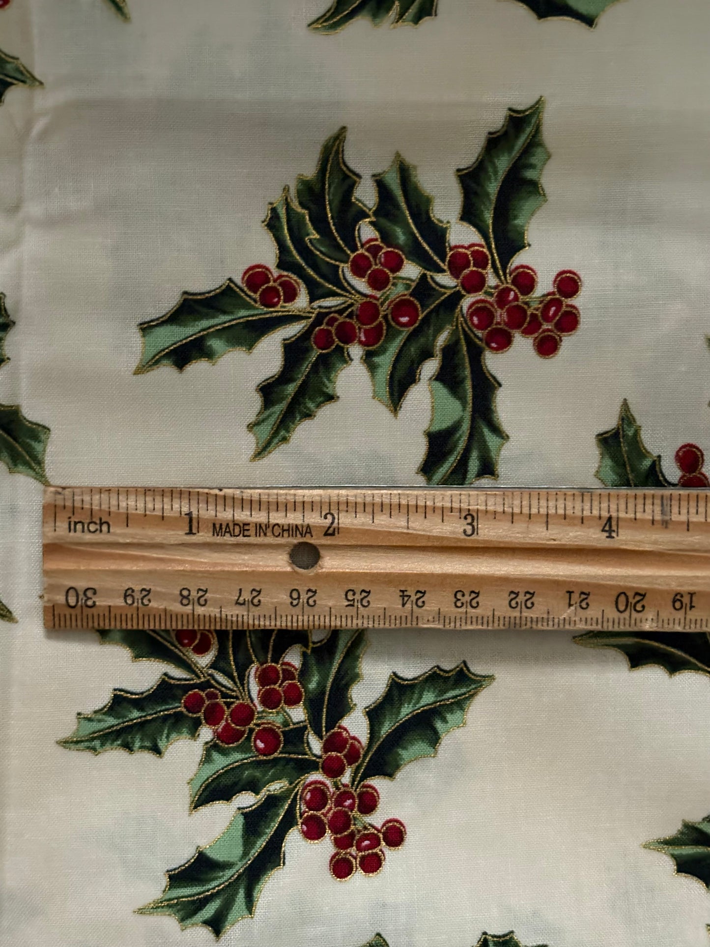 Hoffman Good Tidings Christmas Holly Berries, Metallic Gold, Designer Cotton, Quilting Fabric, Sold by YARD