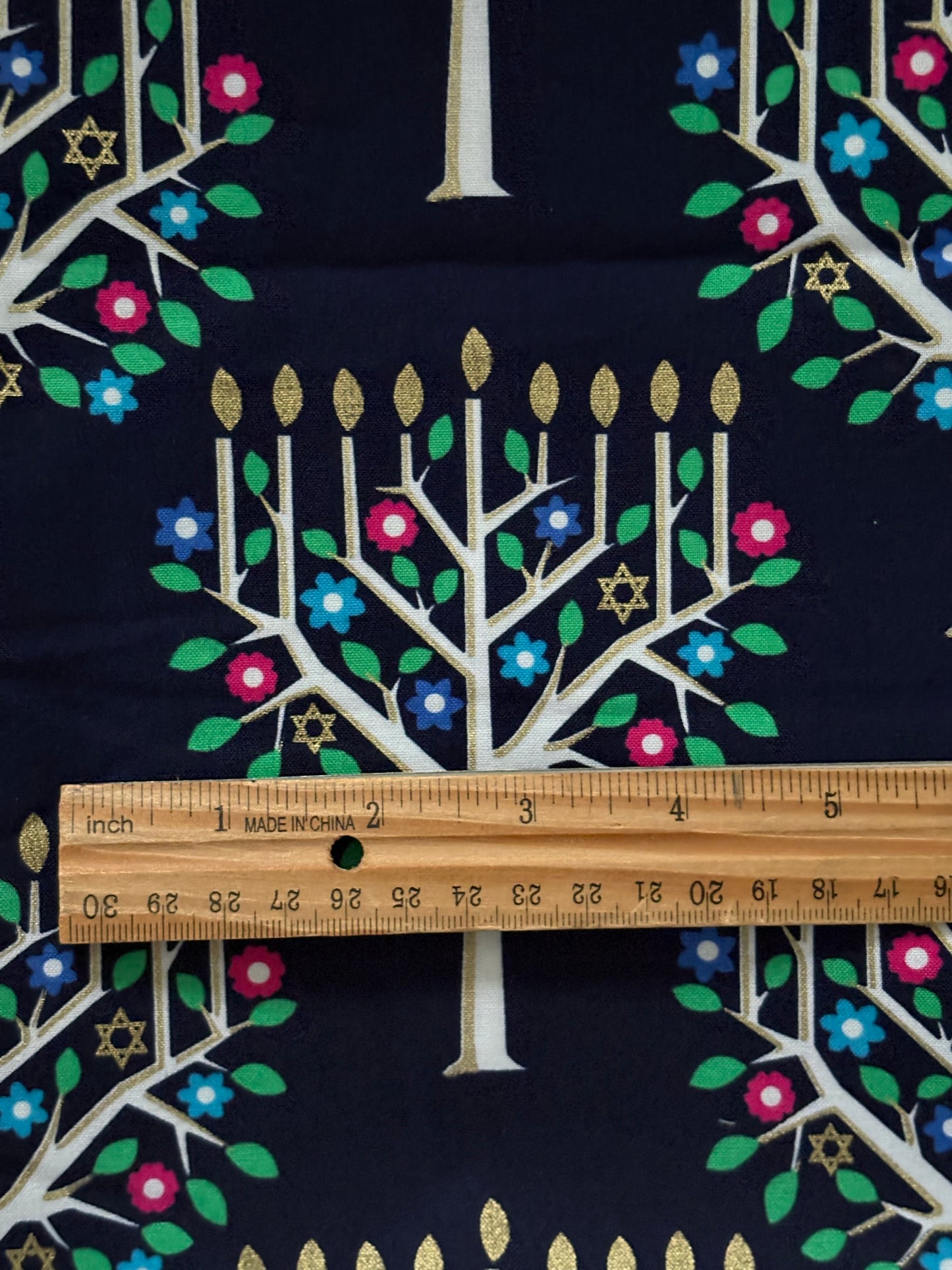 Michael Miller Tree of Light Hanukkah, Metallic Gold, Designer Cotton, Quilting Fabric, Sold by YARD