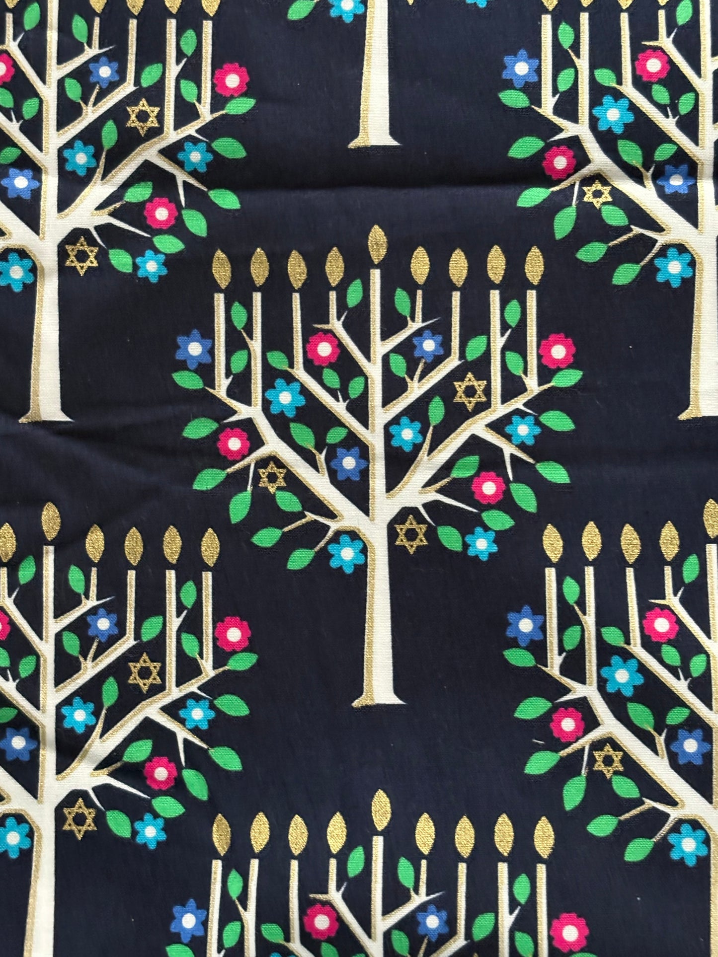 Michael Miller Tree of Light Hanukkah, Metallic Gold, Designer Cotton, Quilting Fabric, Sold by YARD