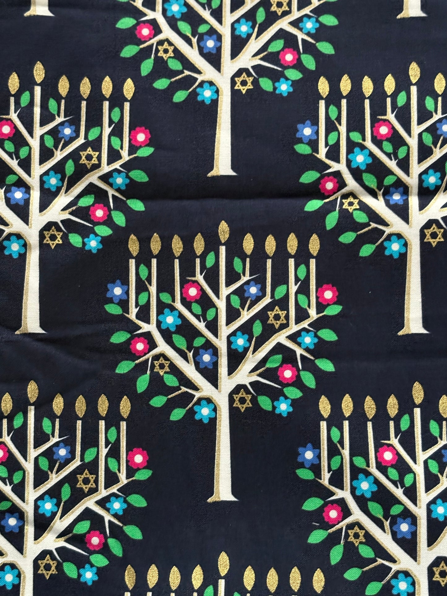Michael Miller Tree of Light Hanukkah, Metallic Gold, Designer Cotton, Quilting Fabric, Sold by YARD