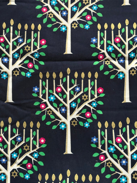 Michael Miller Tree of Light Hanukkah, Metallic Gold, Designer Cotton, Quilting Fabric, Sold by YARD