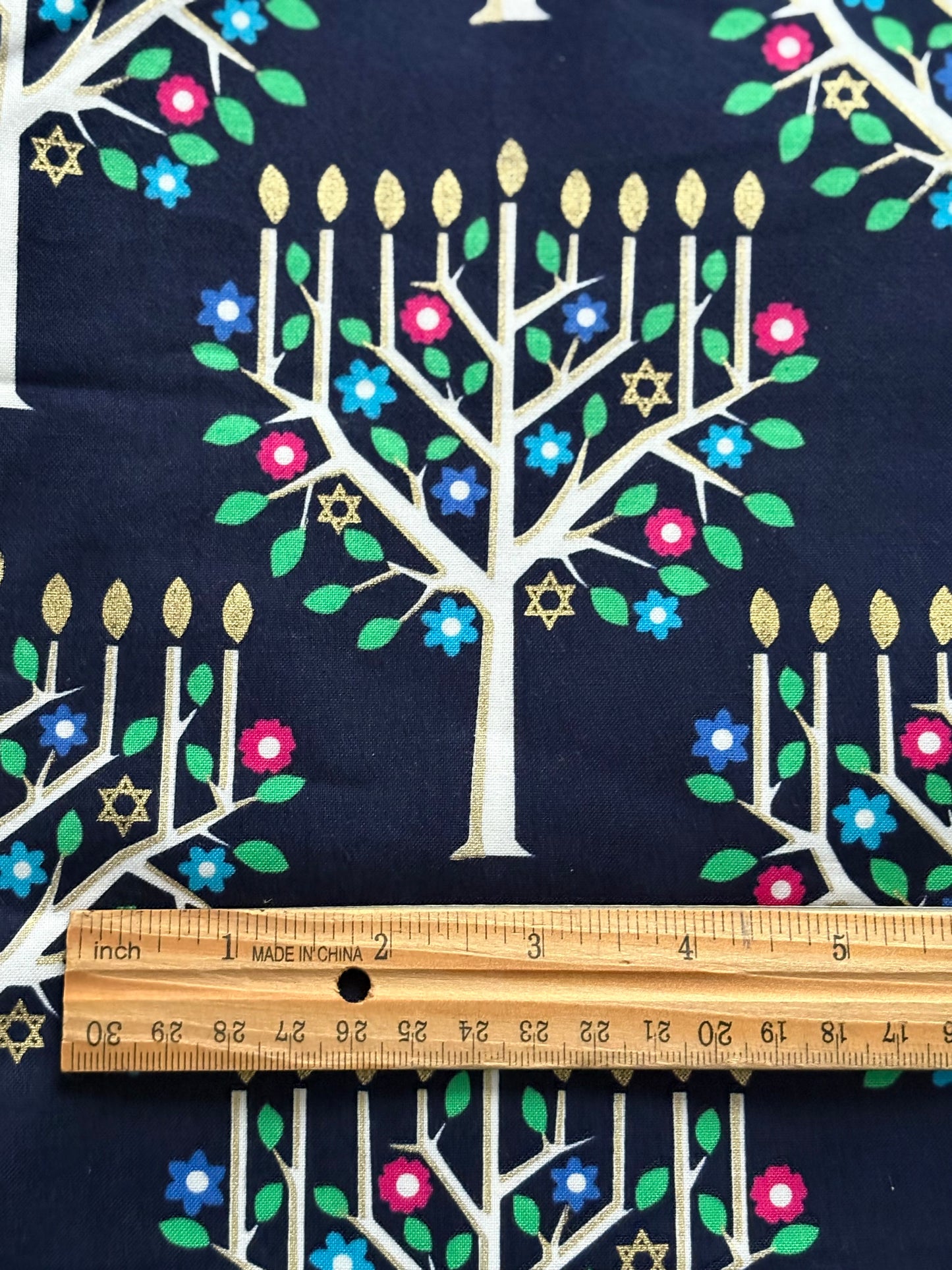 Michael Miller Tree of Light Hanukkah, Metallic Gold, Designer Cotton, Quilting Fabric, Sold by YARD