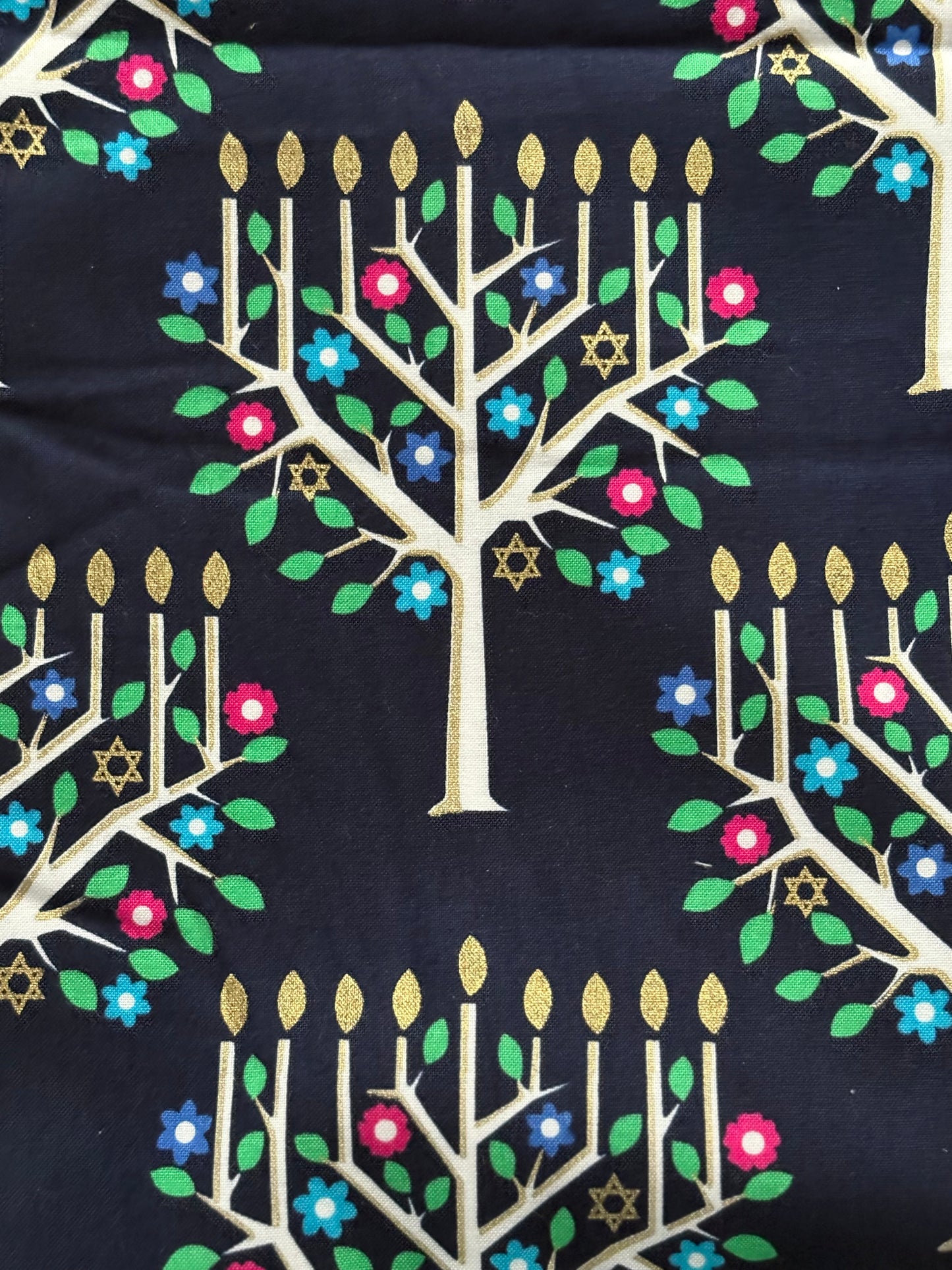 Michael Miller Tree of Light Hanukkah, Metallic Gold, Designer Cotton, Quilting Fabric, Sold by YARD