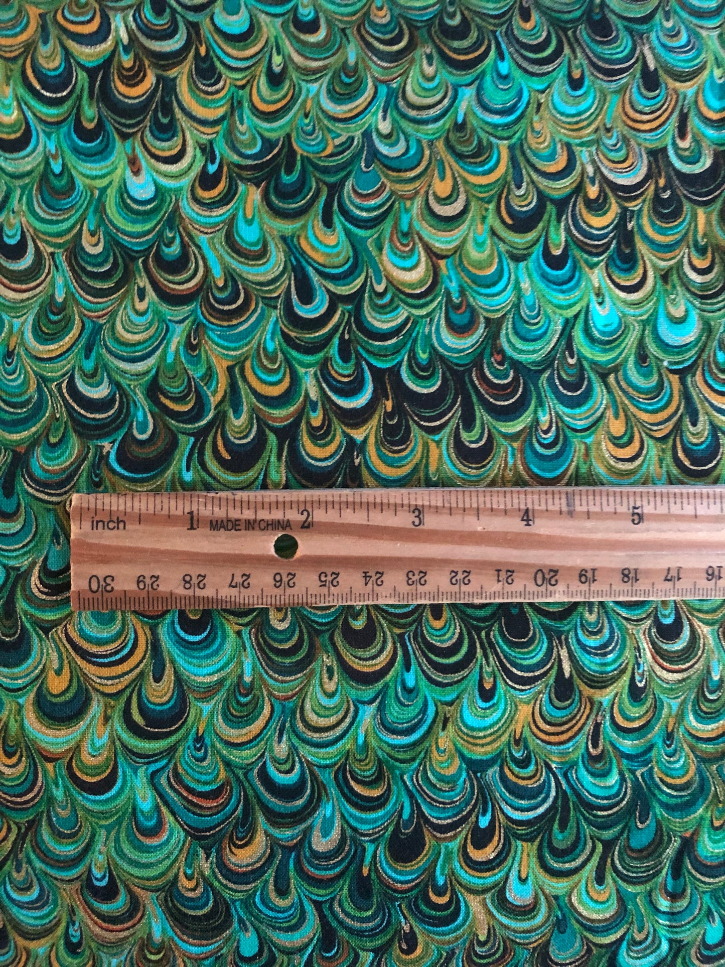 Benartex “Rhapsody in Blue” Green and Gold Metallic by Maria Kalinowski for Kanvas, Designer Cotton, Quilting Fabric, Sold by YARD