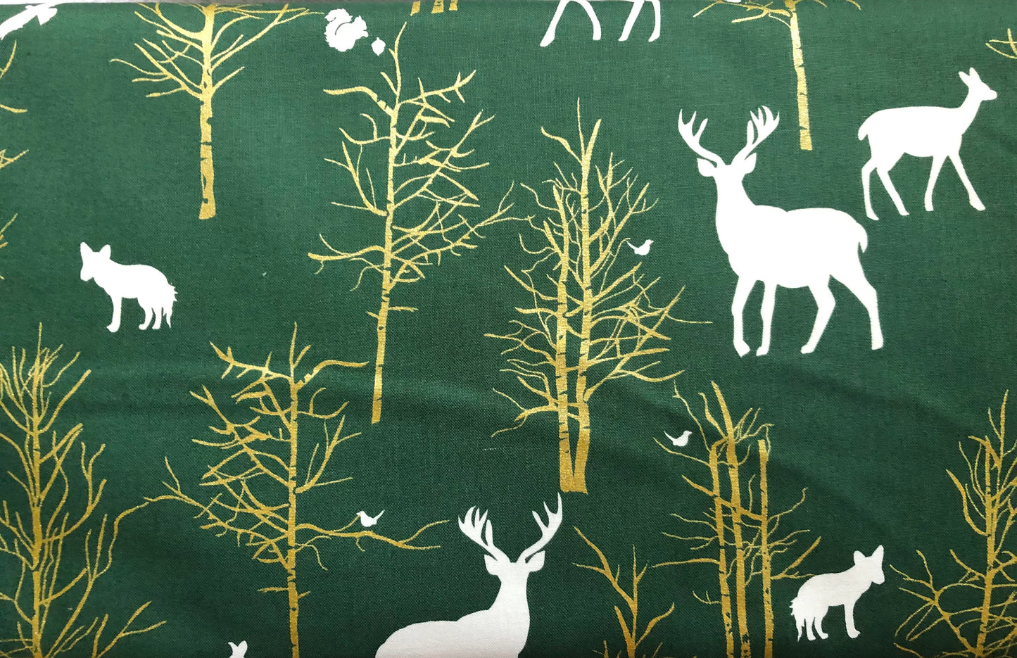Michael Miller Christmas at Brambleberry Ridge Timber Valley Evergreen with Metallic Gold, Designer Cotton, Quilting Fabric, Sold by YARD