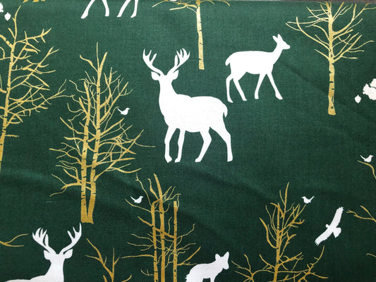 Michael Miller Christmas at Brambleberry Ridge Timber Valley Evergreen with Metallic Gold, Designer Cotton, Quilting Fabric, Sold by YARD