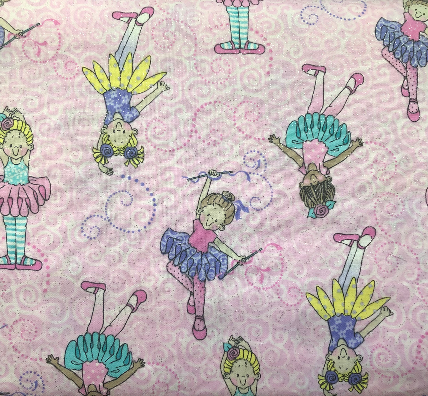 Fabric Traditions Patty Reed Designs by Laurie Campbell La-Di-Draw, Tippy Toes Glitter Tossed Ballerinas Pink, Designer Cotton, Sold By YARD