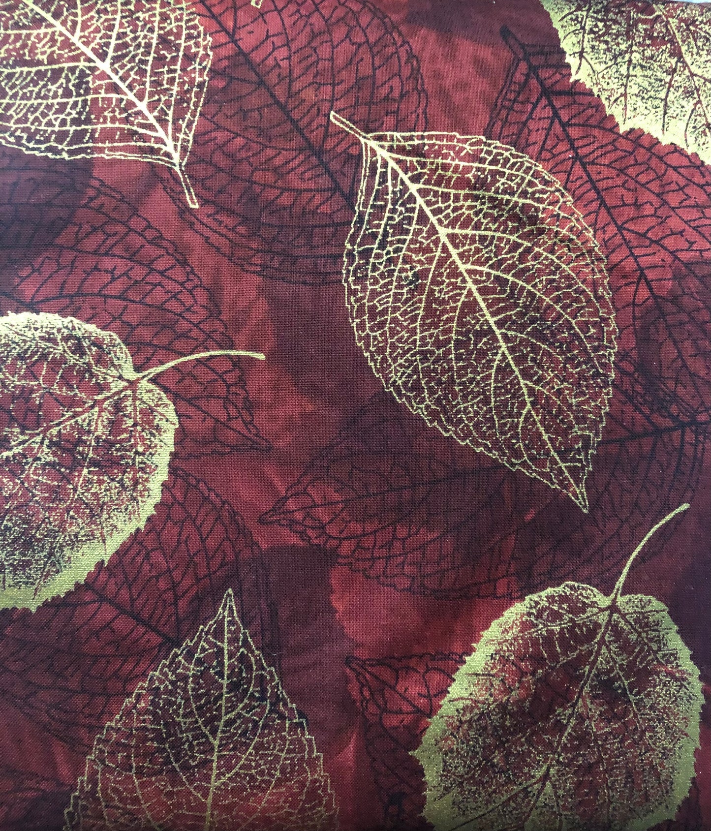 Hoffman Fabric "Falling for You" Gold Metallic Autumn Leaves on Brown, Designer Cotton, Quilting Fabric, Sold by YARD