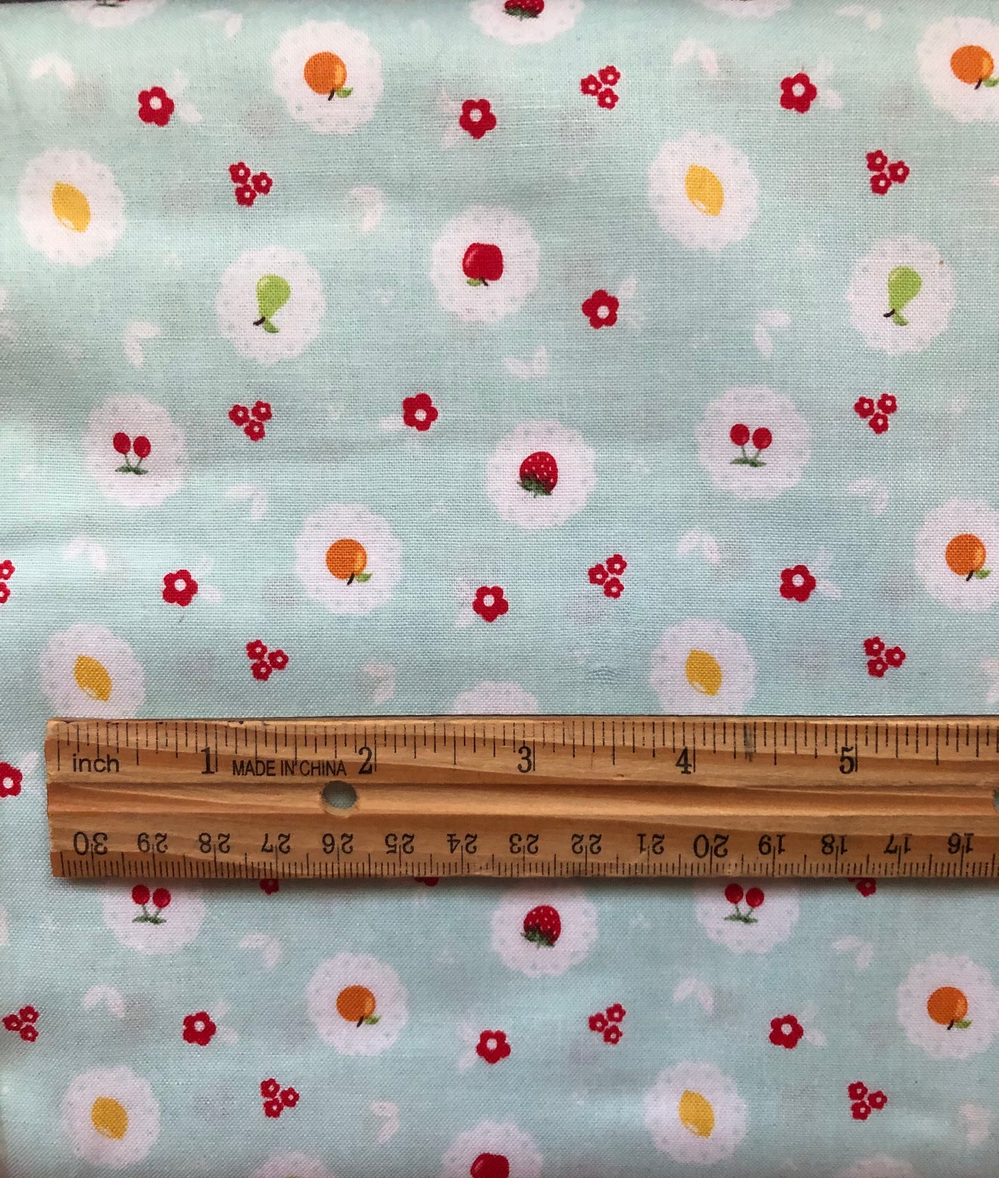 Riley Blake "Sweet Orchard" by Sedef Imer, Fruit on Aqua Fabric, Designer Cotton, Quilting Fabric, Sold By YARD