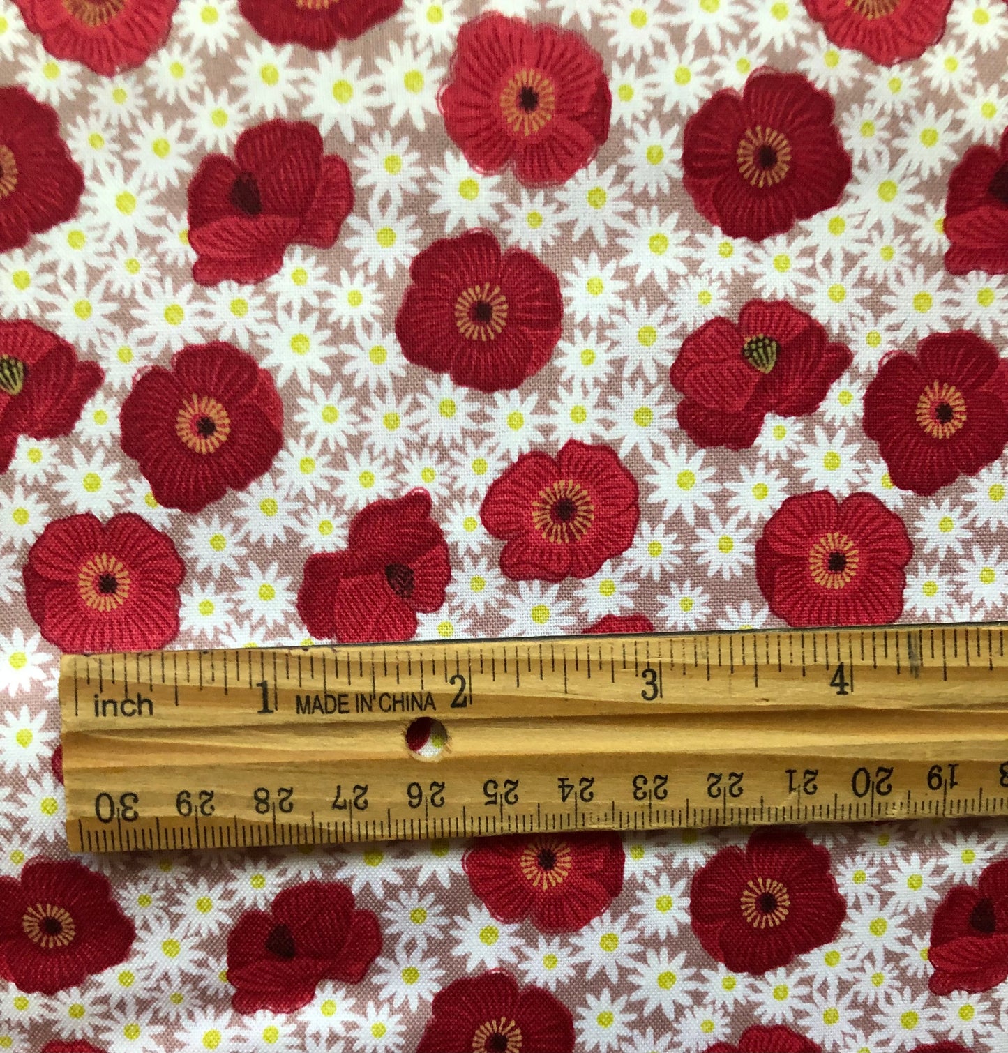 Lewis & Irene "Grandma's Garden" Red Poppies and Daisies, Designer Cotton, Quilting Fabric, Sold by YARD