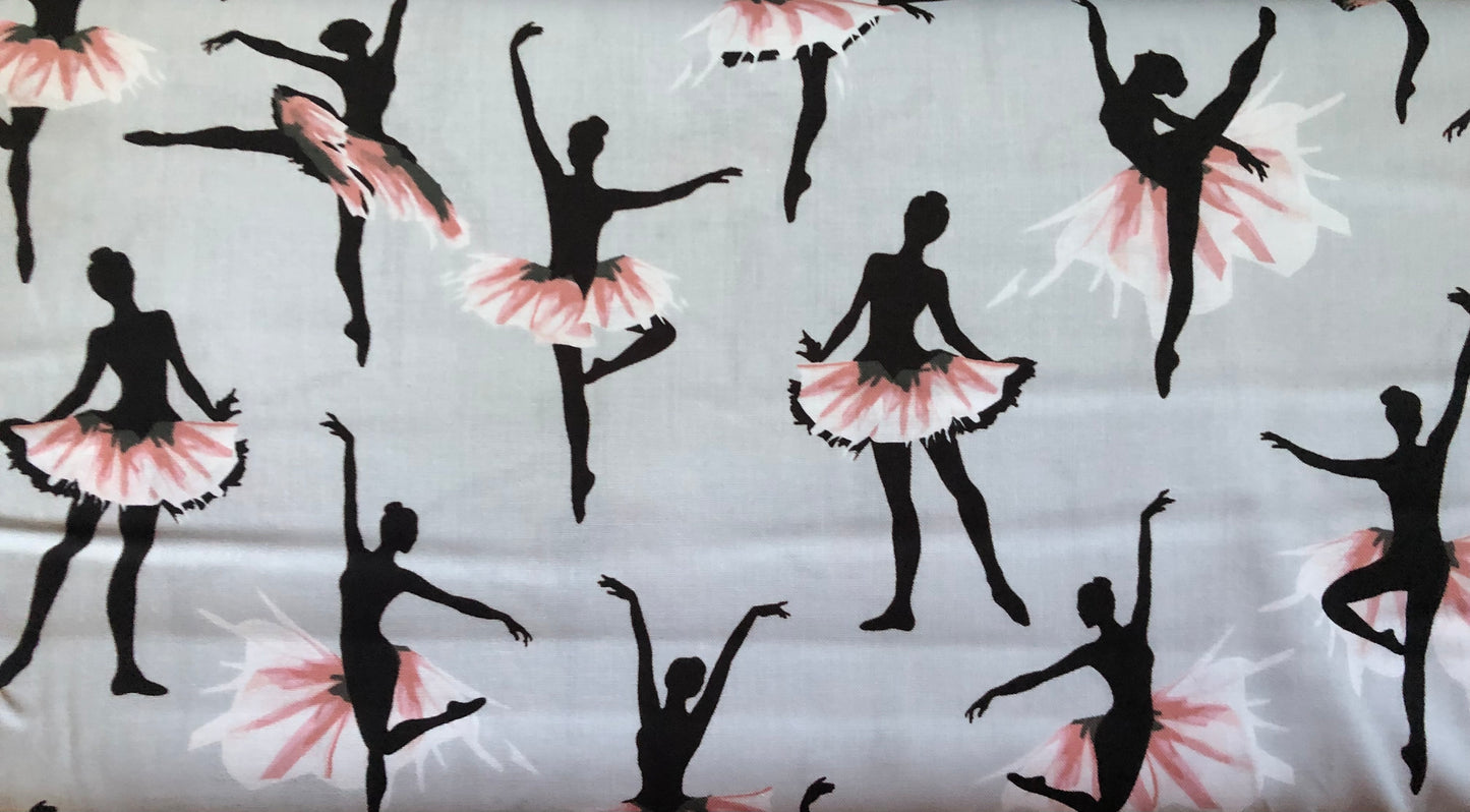 Benartex Maria Kalinowski for Kanvas Studios City Ballet Rehearsal, Ballerina Silhouettes on Gray, Designer Cotton, Quilting, Sold By YARD