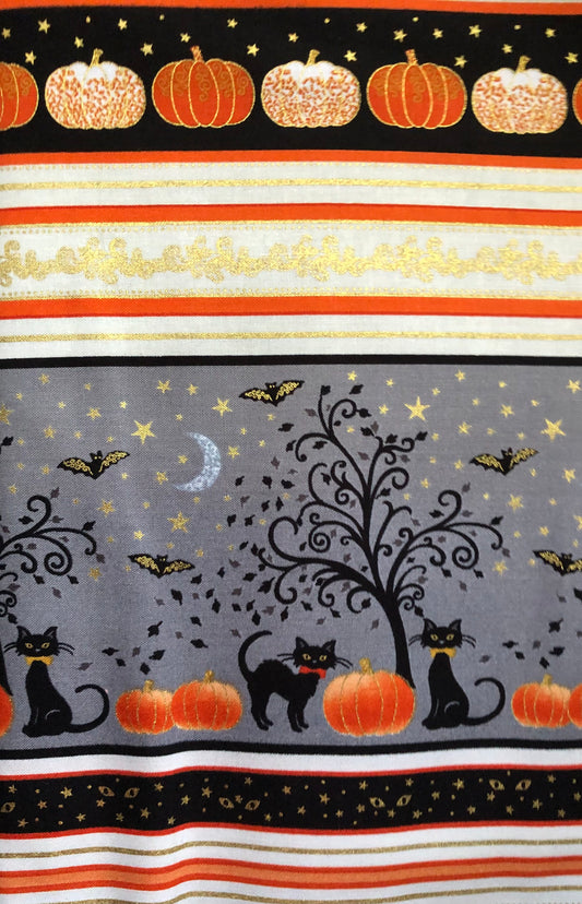 Henry Glass Fabrics Midnight Spell by First Blush Studio Halloween Metallic Stripes, Designer Cotton, Quilting Fabric, Sold by YARD