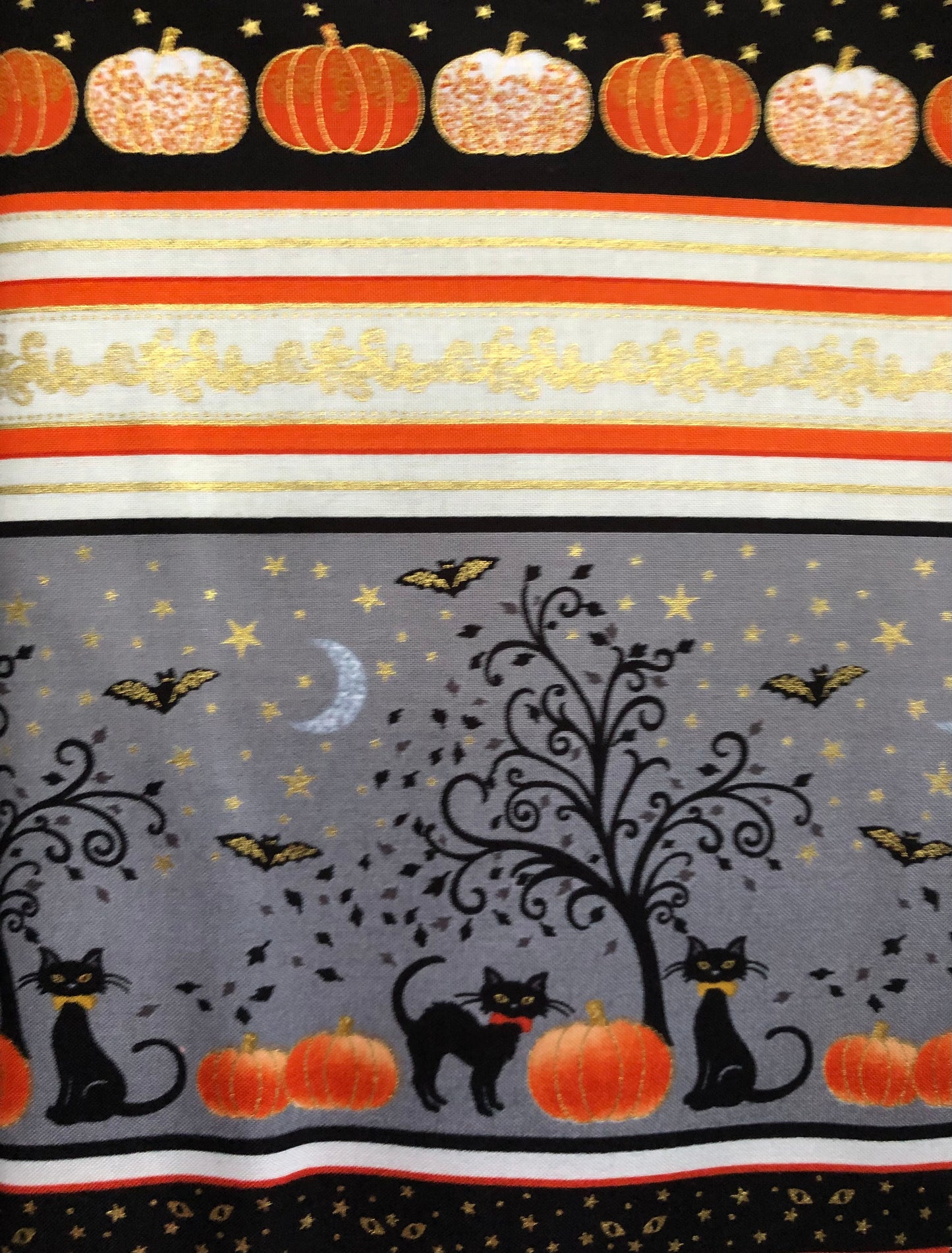 Henry Glass Fabrics Midnight Spell by First Blush Studio Halloween Metallic Stripes, Designer Cotton, Quilting Fabric, Sold by YARD