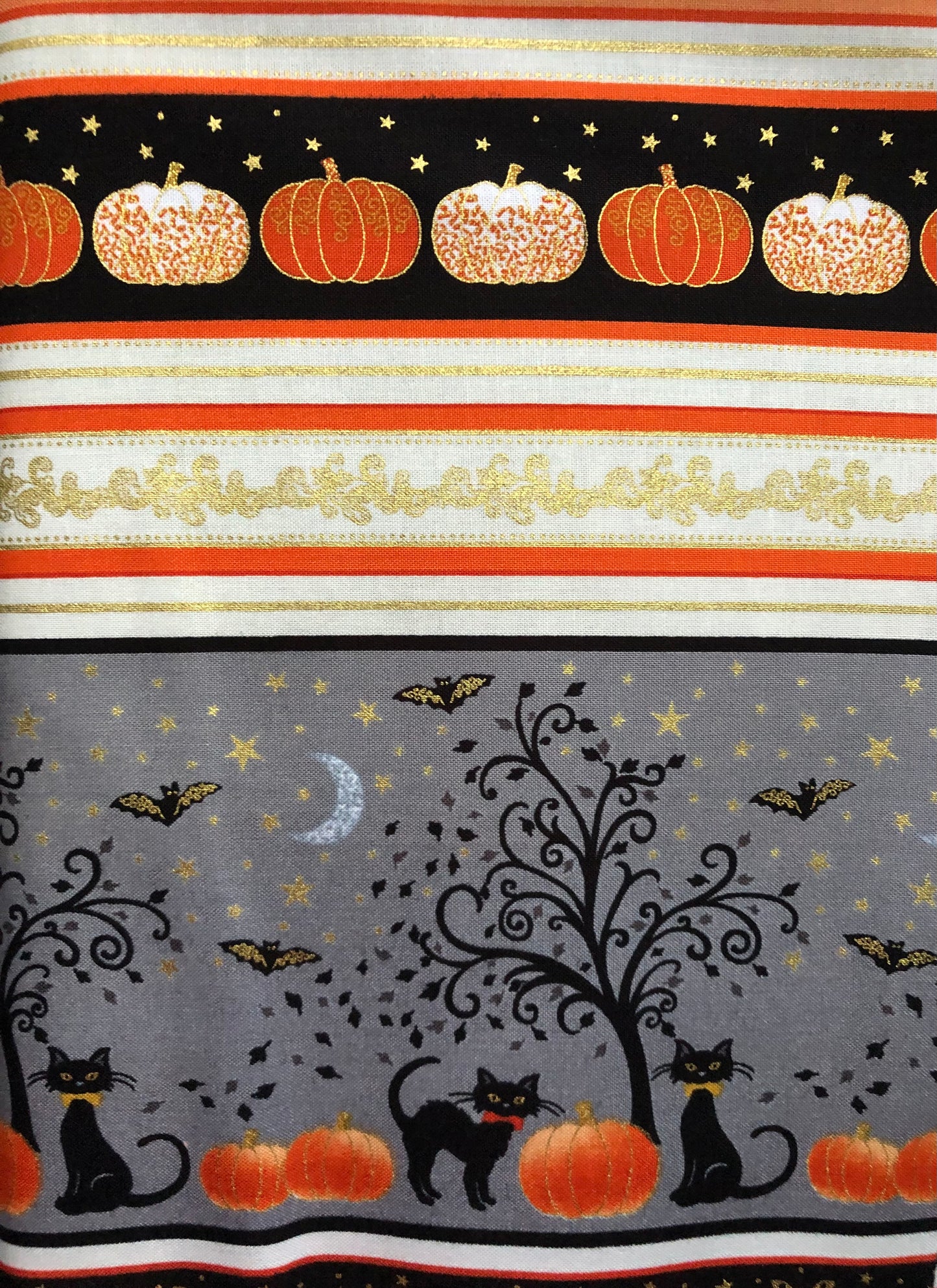 Henry Glass Fabrics Midnight Spell by First Blush Studio Halloween Metallic Stripes, Designer Cotton, Quilting Fabric, Sold by YARD