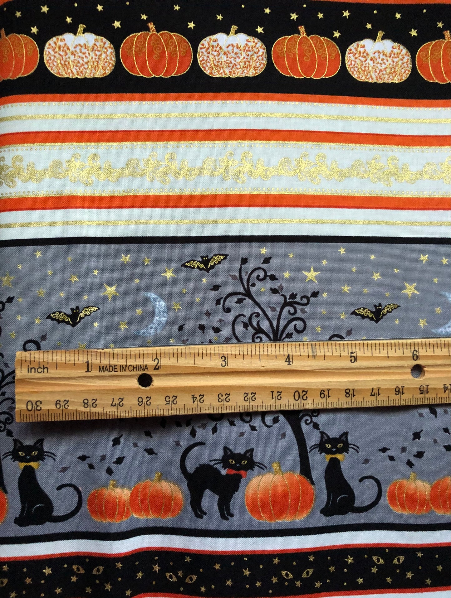 Henry Glass Fabrics Midnight Spell by First Blush Studio Halloween Metallic Stripes, Designer Cotton, Quilting Fabric, Sold by YARD