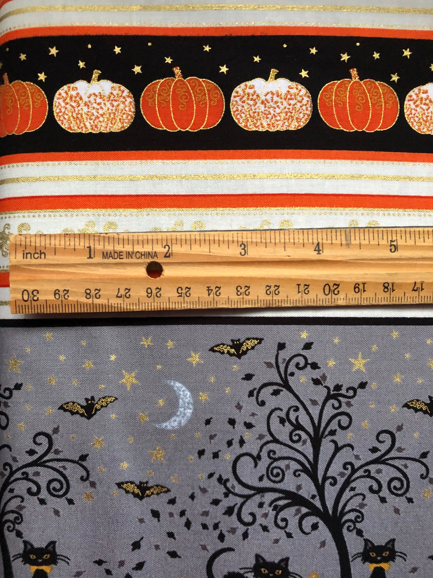 Henry Glass Fabrics Midnight Spell by First Blush Studio Halloween Metallic Stripes, Designer Cotton, Quilting Fabric, Sold by YARD