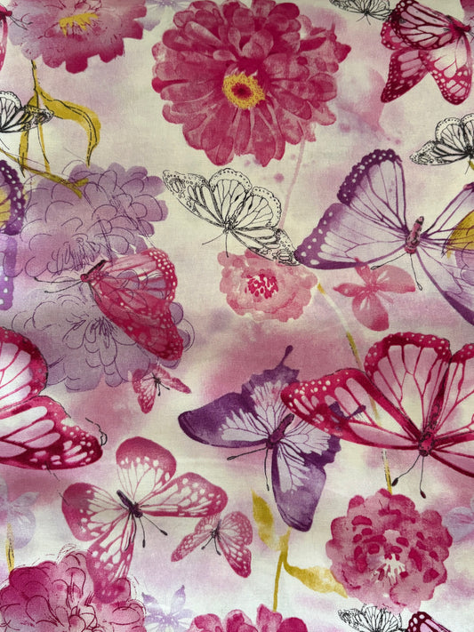Jo-Ann Fabric Keepsake Calico Purple and Pink Butterflies, 100% Cotton Quilting Fabric, Sold by YARD