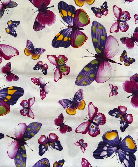 Timeless Treasures, Viola by Chong-A Hwang Butterflies on White, 100% Cotton Fabric, Sold By Yard