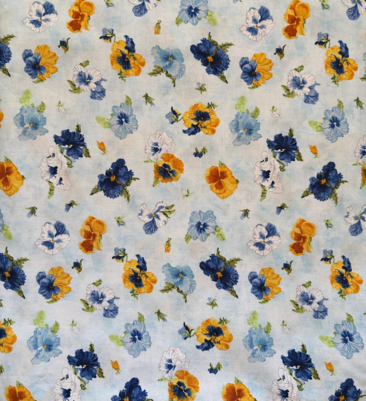 Wilmington Prints Walking on Sunshine by Joane Porter, Blue and Yellow Pansies Flowers, 100% Cotton Fabric, Sold By Yard
