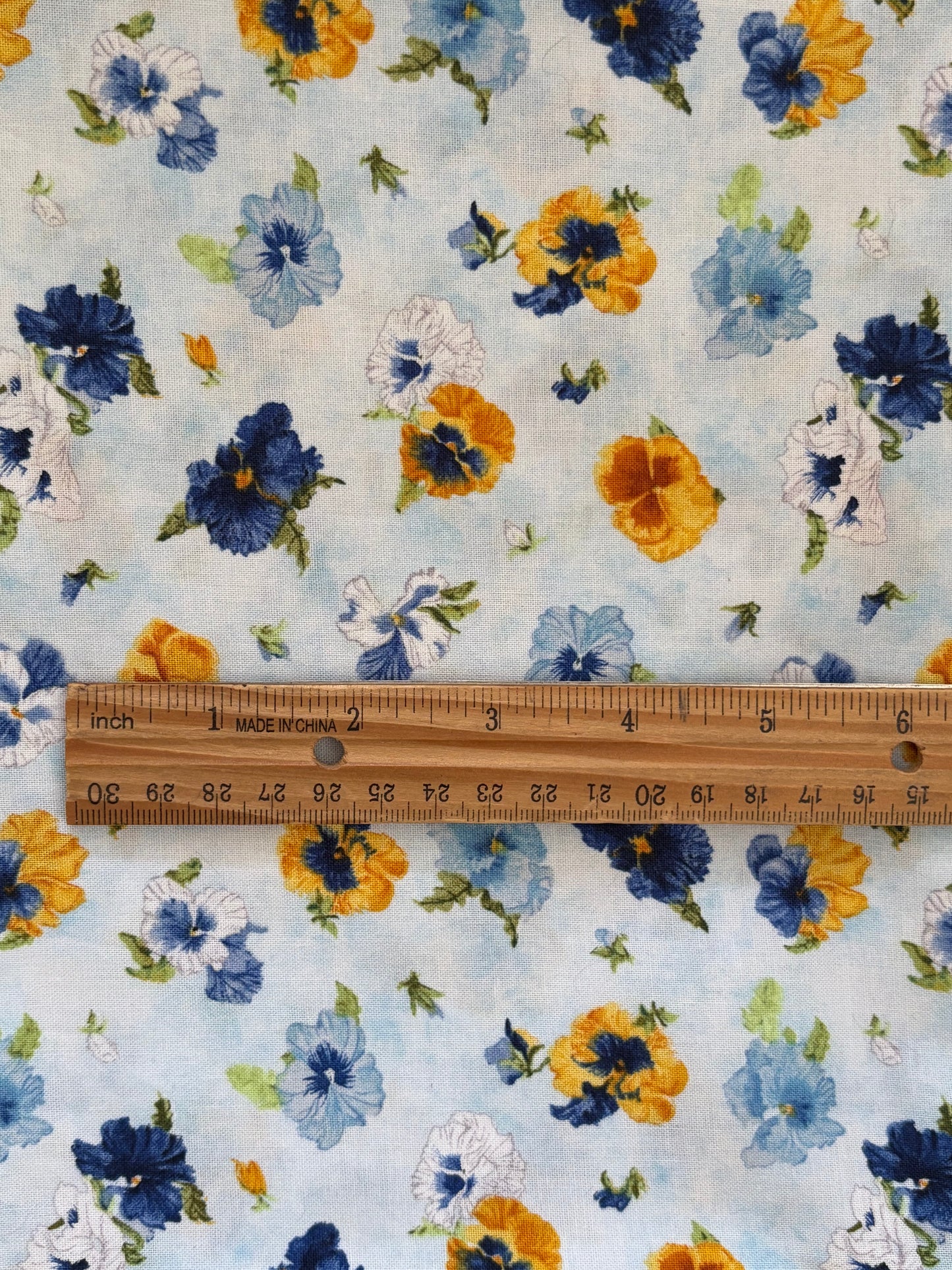Wilmington Prints Walking on Sunshine by Joane Porter, Blue and Yellow Pansies Flowers, 100% Cotton Fabric, Sold By Yard