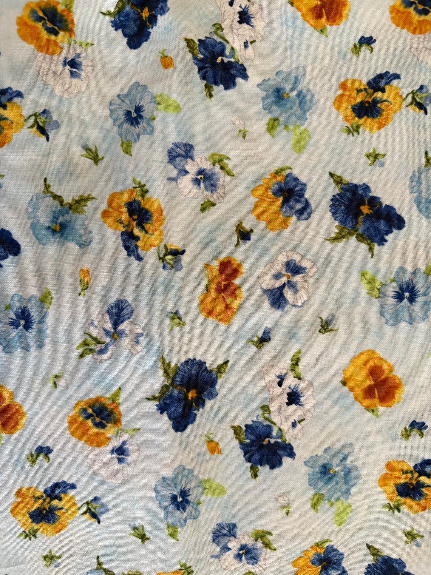 Wilmington Prints Walking on Sunshine by Joane Porter, Blue and Yellow Pansies Flowers, 100% Cotton Fabric, Sold By Yard