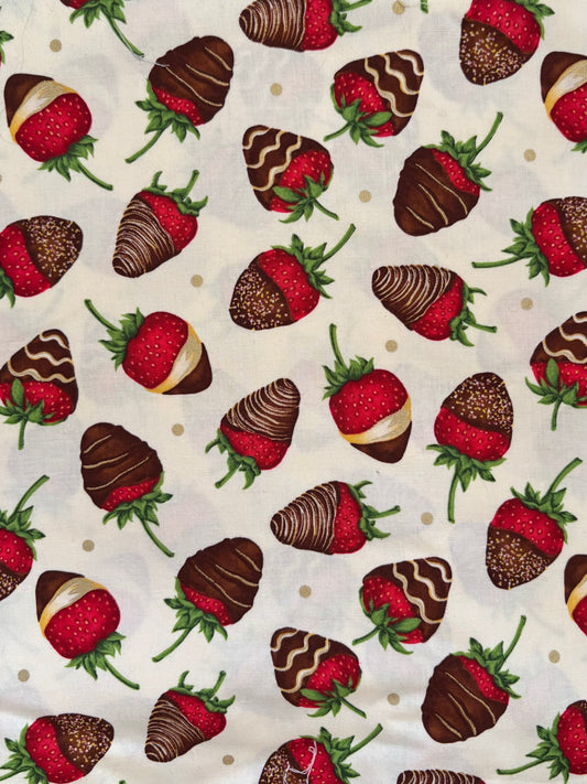 Henry Glass Forever Yours by First Blush Studio, Chocolate Covered Strawberries, 100% Cotton Fabric, Sold By Yard