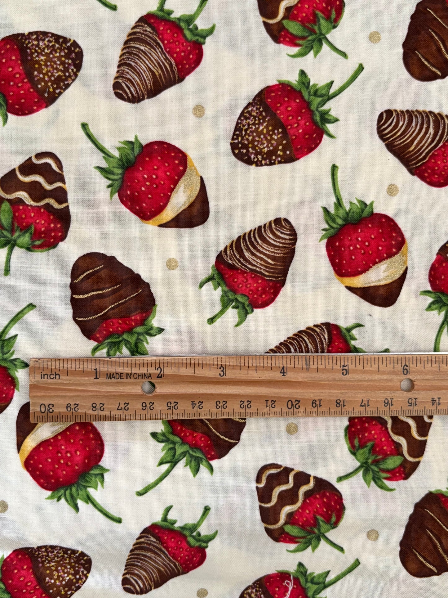 Henry Glass Forever Yours by First Blush Studio, Chocolate Covered Strawberries, 100% Cotton Fabric, Sold By Yard